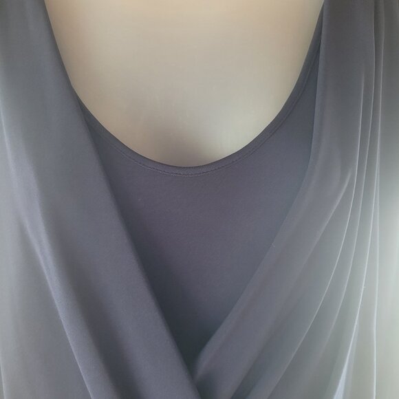 Adrianna Papell Navy Dress 3/4 Sleeves Wrap Look Fully Lined Sz 14 - Picture 3 of 8